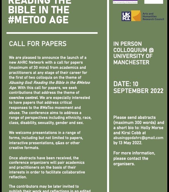 Call For Papers And More Information About Abusing God: Reading The Bible In The #MeToo Age