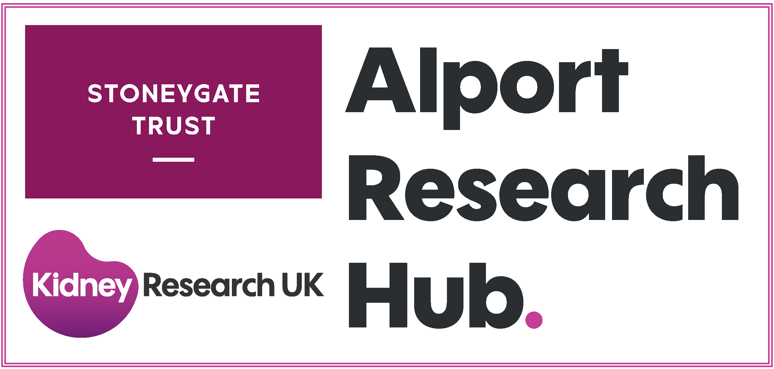 Alport Research Hub logo alongside Stoneygate Trust and Kidney Research UK logos.