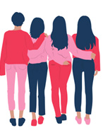 A cartoon of a group of teens with arms around each other.