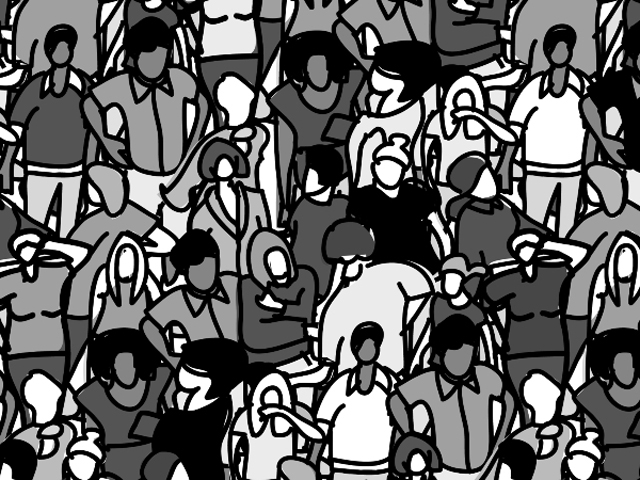 Cartoon of a crowd of people
