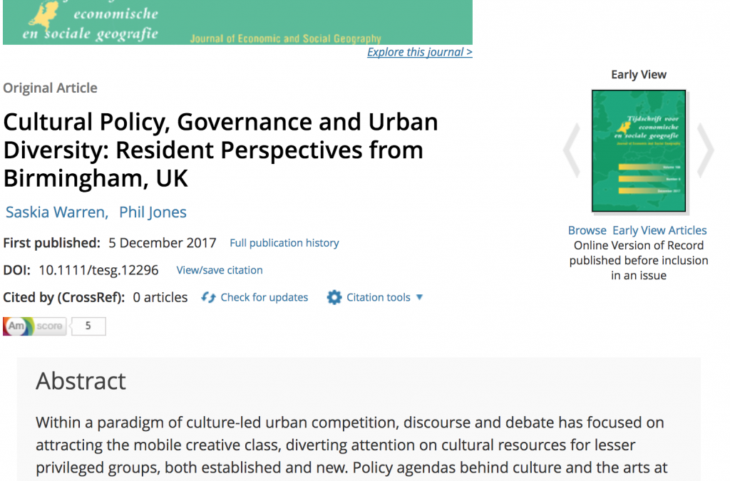 Cultural Policy and Urban Diversity