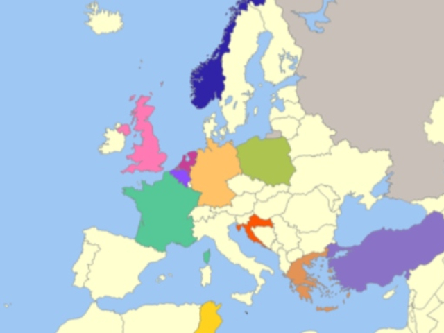 Map of Europe with some countries in pastel colours