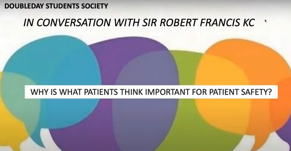 A screenshot of Sir Robert Francis's slides from his talk.