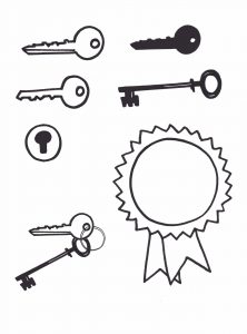 Keys and prize rosette
