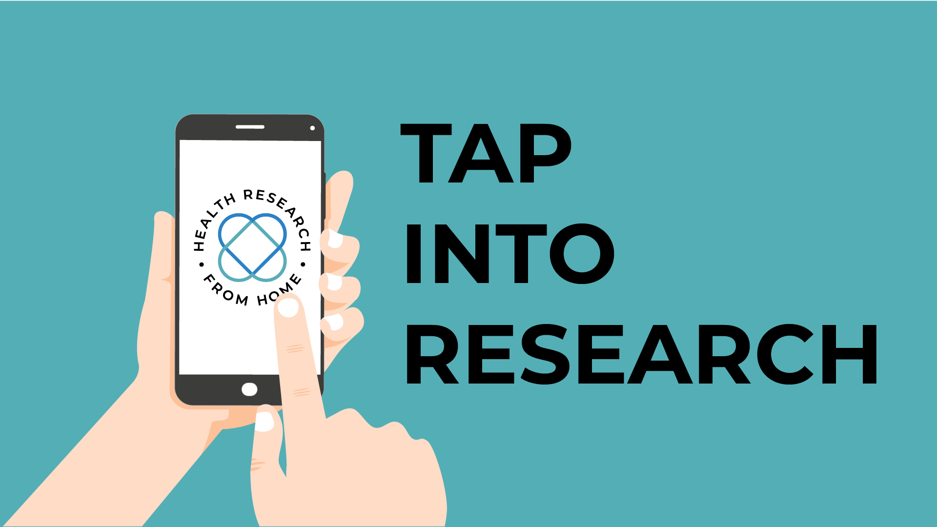 An illustration of someone holding a phone with the text 'Tap Into Research' next to it.