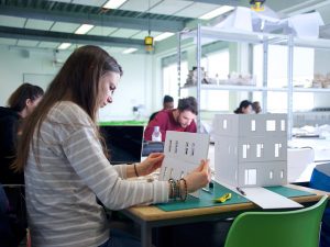Female student in architecture workshop