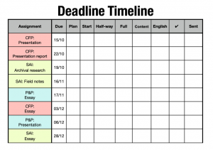Deadline timetable