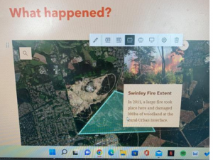 Zoomed in information on wildfires on laptop screen