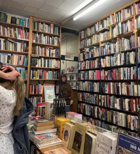 A bookshop with many books on shelves