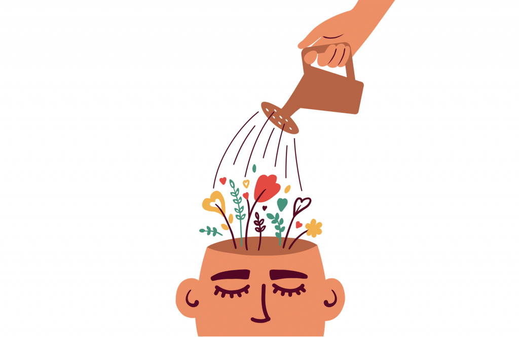 Watering can filtering flowers (information) into head