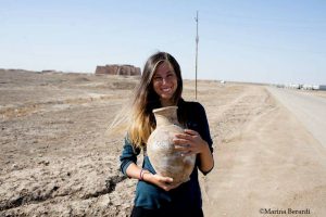 Marta with Mesopotamian pot in Iraq