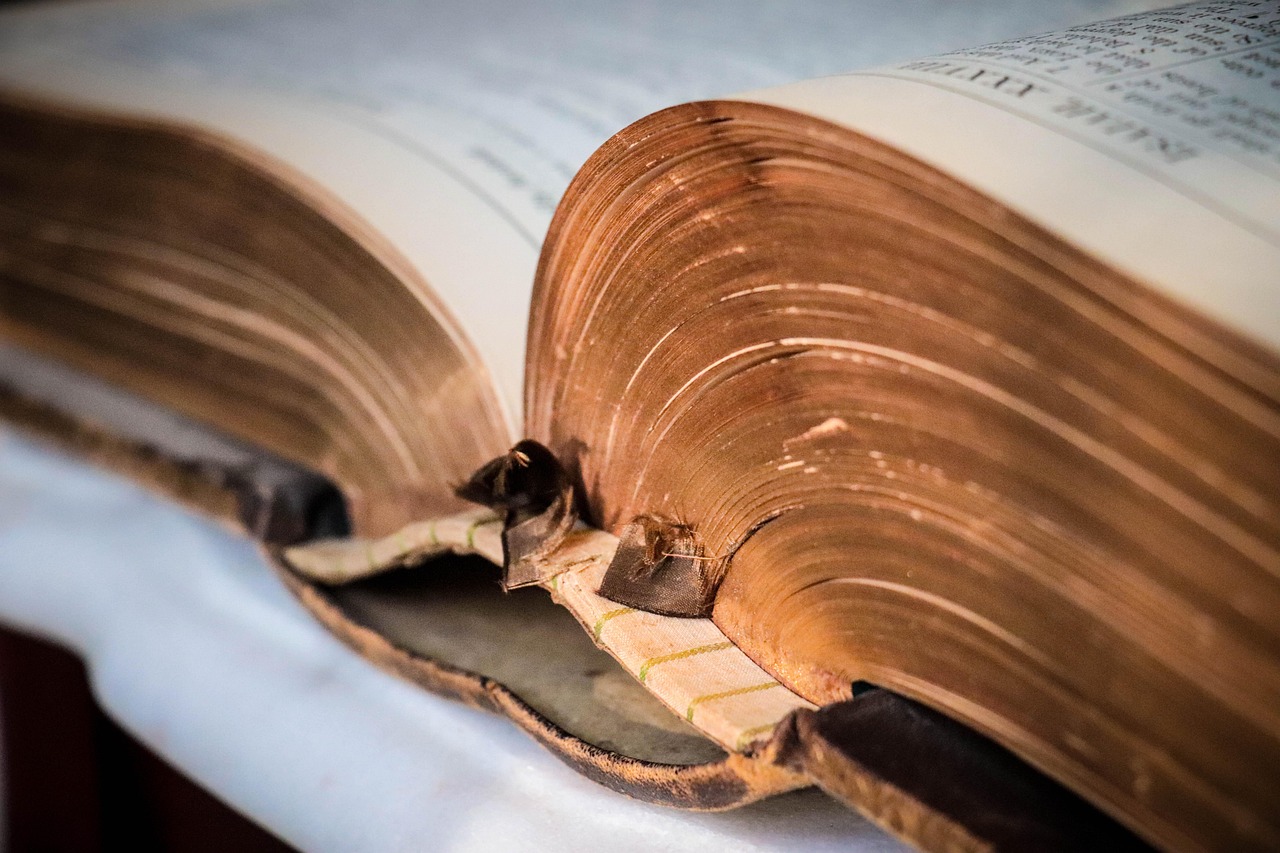 Bible for Amy blog A close up photo depicts an open, old, copy of the bible