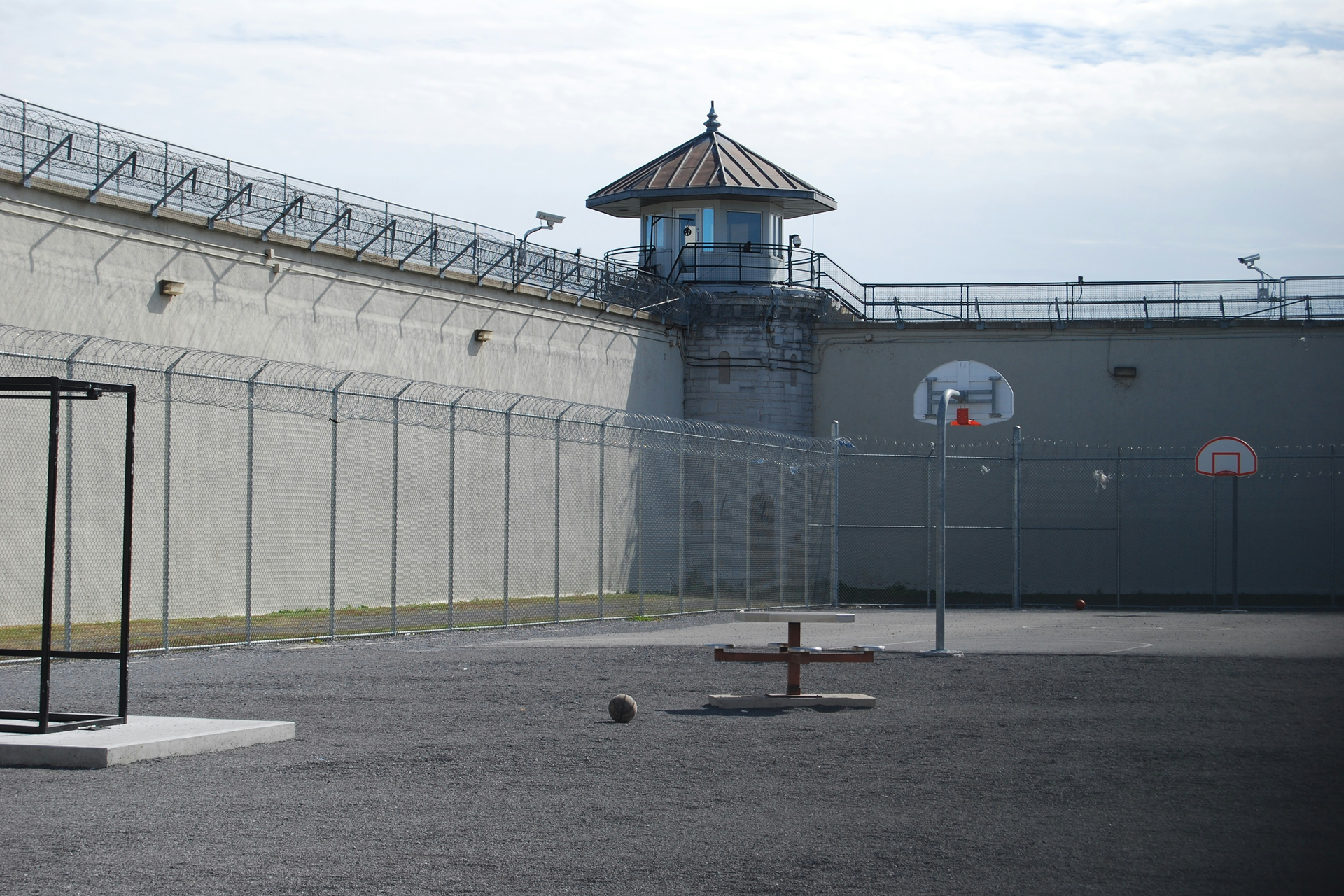 A prison courtyard, viewed from the inside