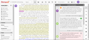 Screenshot of text highlights and comments in Perusall. The image shows how the user comments are linked to highlights in a web document, which become apparent when the Perusall software is used in the context of a particular course
