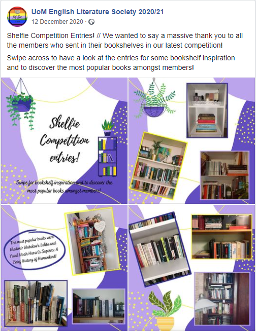 Screenshot from Twitter for literature shelfie competition
