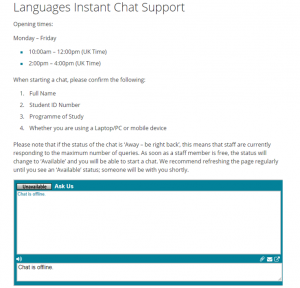 Screenshot of instant chat window