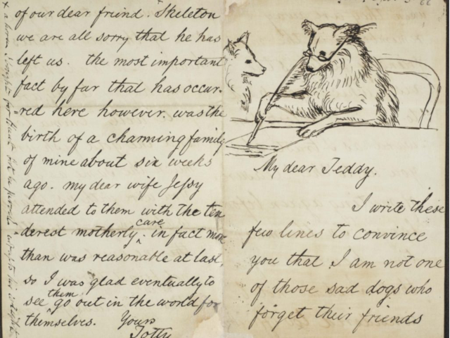 Image of dog writing a letter.