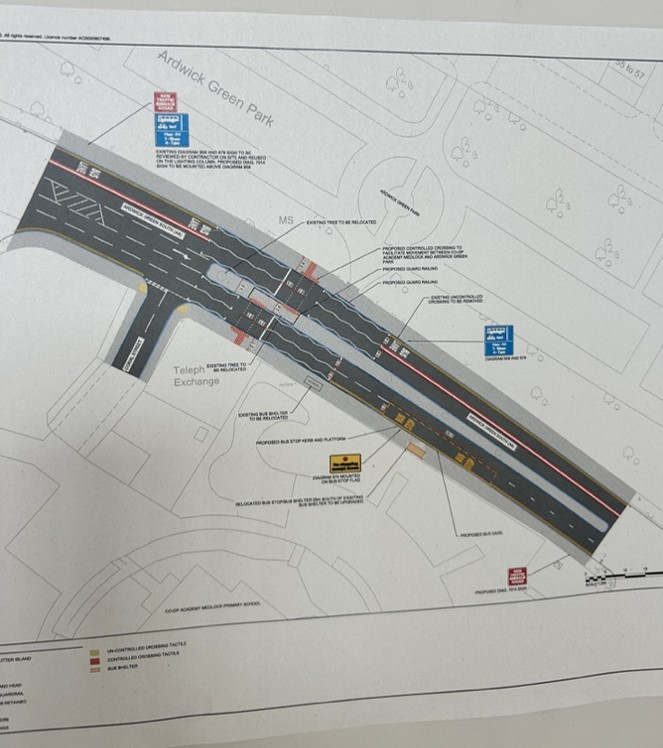 A diagram of the new crossing over the A6 near Co-op Academy Medlock.