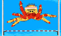 Cartoon of a spider wearing a headband and doing the high jump