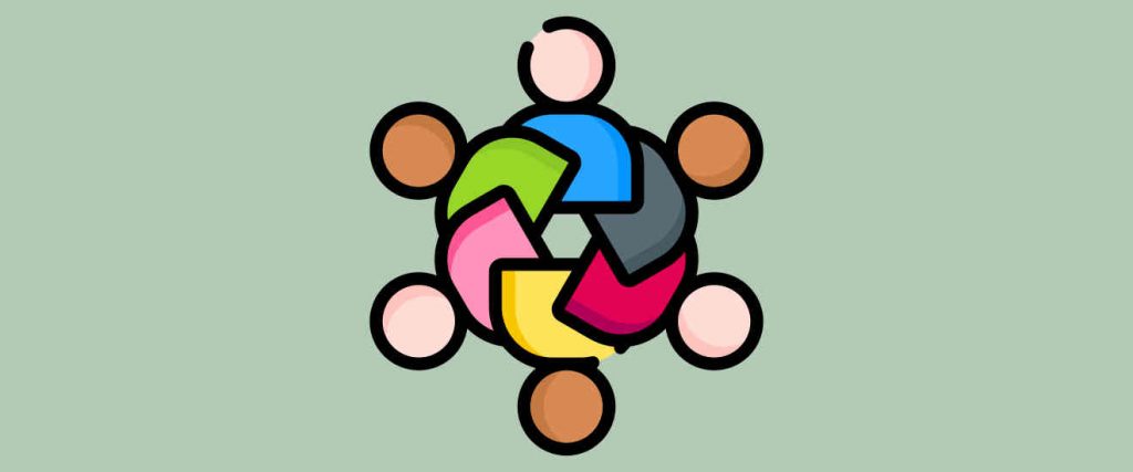 An illustration of a group of ethnically diverse people in a circle.