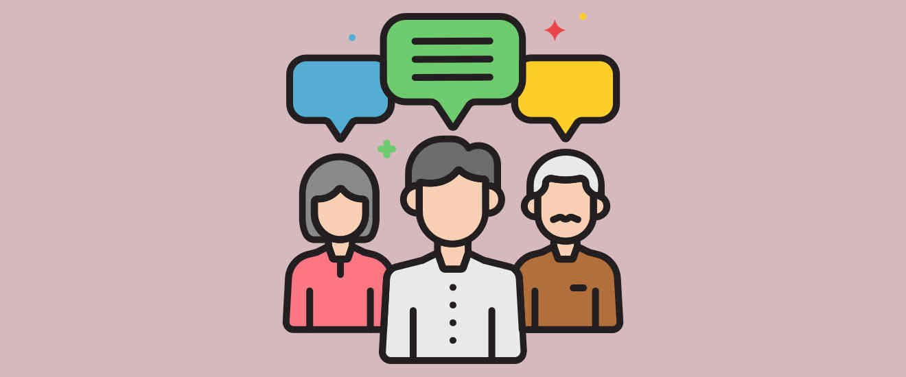 An illustration of three people giving feedback.