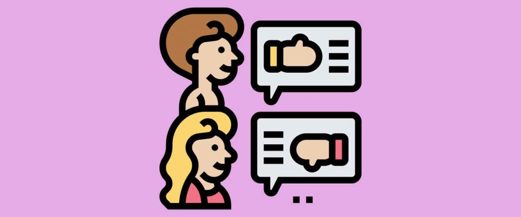 An illustration of two people giving feedback.