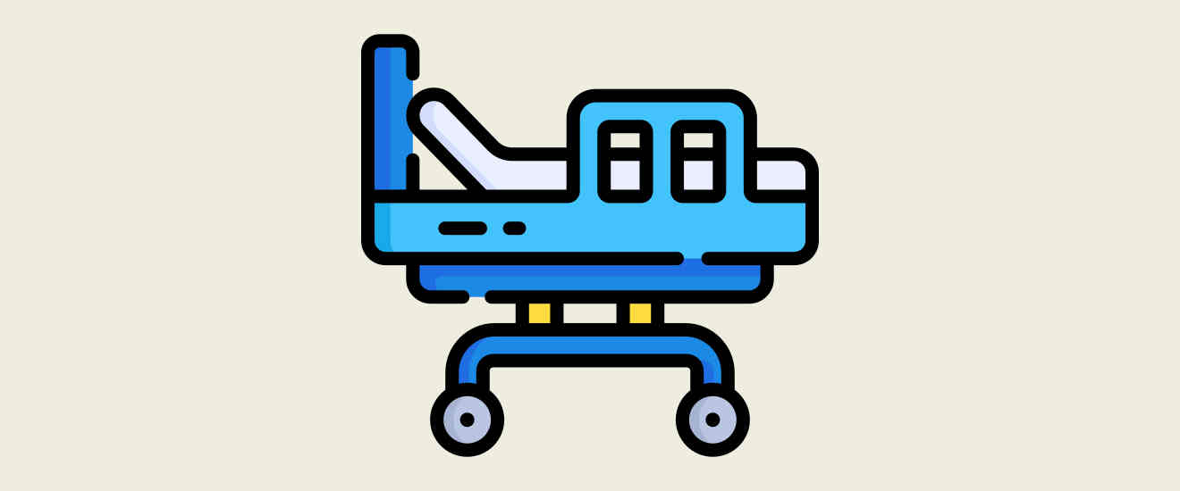 Illustration of a blue hospital bed.