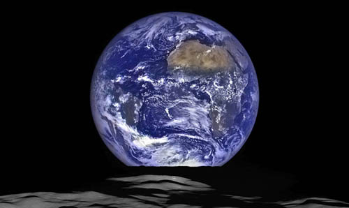 Planet Earth viewed from the surface of the Moon.