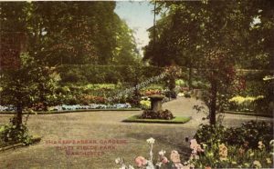 Postcard of the Shakespearean Garden, a 1920s hidden gem, in Platt Fields park