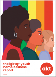 Picture of front cover of a 2021 akt report about LGBTIQ+ youth homelessness