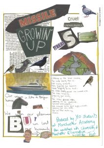Image of the zine poetry and collage from Y10 Manchester academy pupils