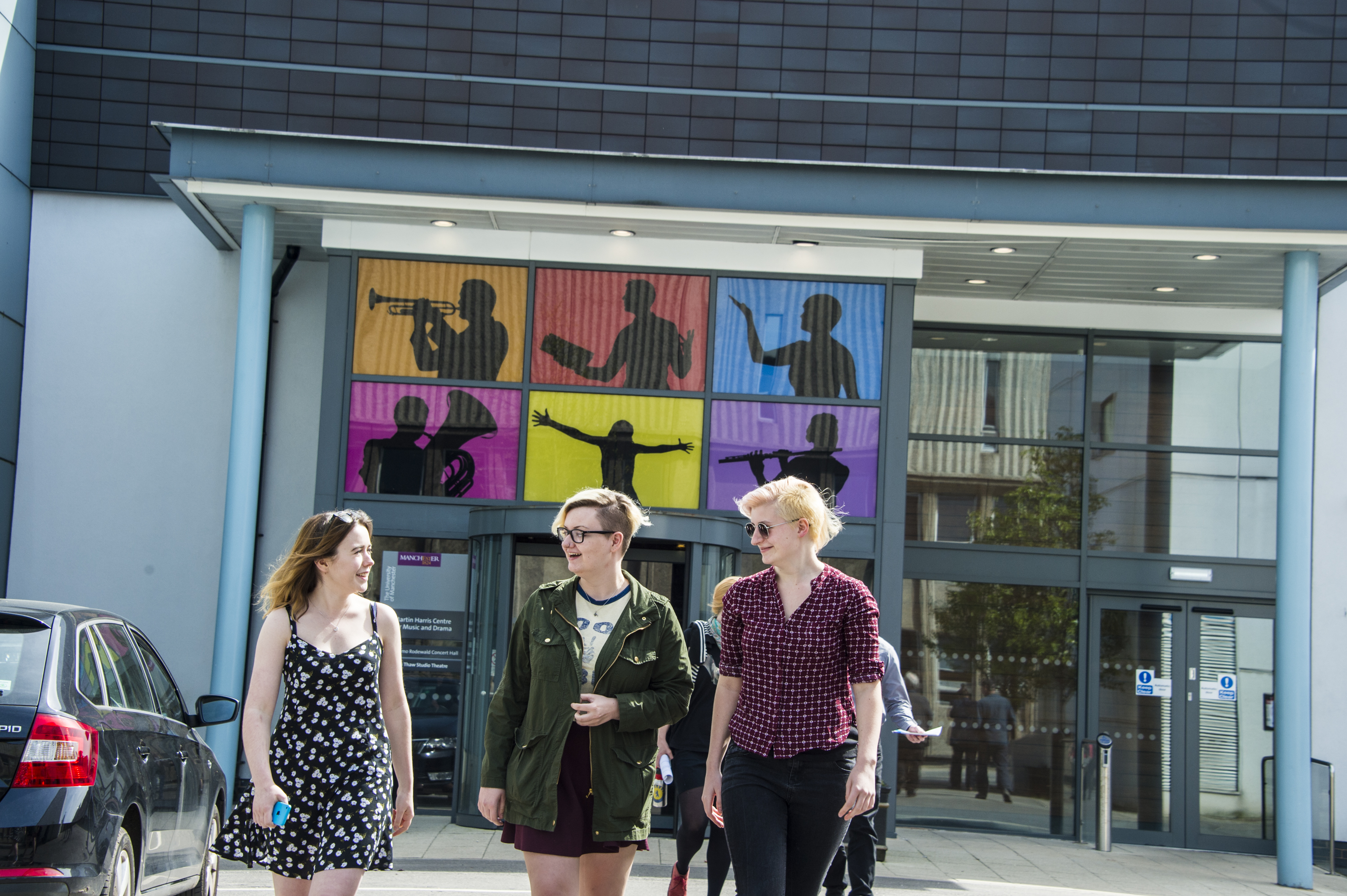 Students outside the Martin Harris Centre for Music and Drama