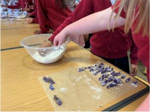 Children making candied lavender