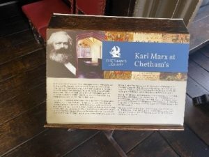 Museum information post about Karl Marx at Chethams